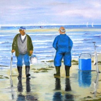 Pintura intitulada "la pêche aux vers" por Nicole Brouillard, Obras de arte originais, Óleo