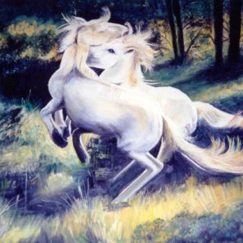 Painting titled "la danse des chevaux" by Nicole Brouillard, Original Artwork, Oil