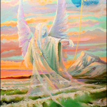 Schilderij getiteld "ANGEL OF THE NEW WO…" door Vladimir Barkov Ladoyar, Origineel Kunstwerk, Olie