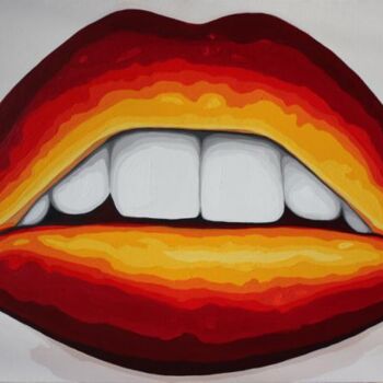 Peinture intitulée "yelow lips" par Lady Caviar, Œuvre d'art originale