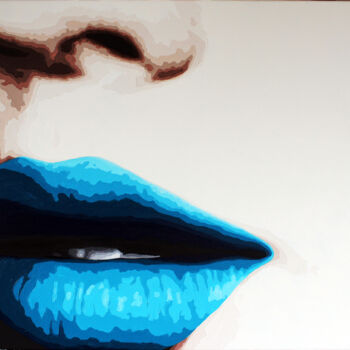 Malerei mit dem Titel "Blue lipstick" von Lady Caviar, Original-Kunstwerk, Acryl