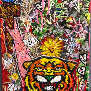 Painting titled "Rebel Nature" by Lady Kla, Original Artwork, Collages Mounted on Wood Panel