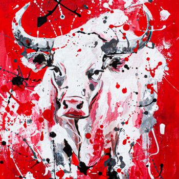 Pittura intitolato "White Bull" da Lady Redhorns, Opera d'arte originale, Acrilico