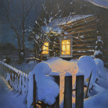 Pittura intitolato "Winter evening" da Artem Lozhkin, Opera d'arte originale, Olio
