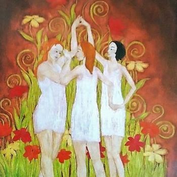 Malarstwo zatytułowany „Les Trois Grâces” autorstwa Laetitia Piazzoli, Oryginalna praca, Akryl Zamontowany na Drewniana rama…