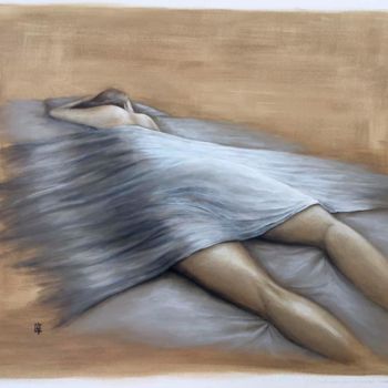 Painting titled "Femme allongée" by Laetitia Piazzoli, Original Artwork, Acrylic Mounted on Wood Stretcher frame