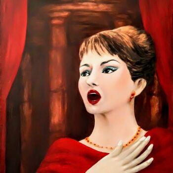 Painting titled "LA DIVA MARIA CALLAS" by Laetitia Piazzoli, Original Artwork, Acrylic Mounted on Wood Stretcher frame