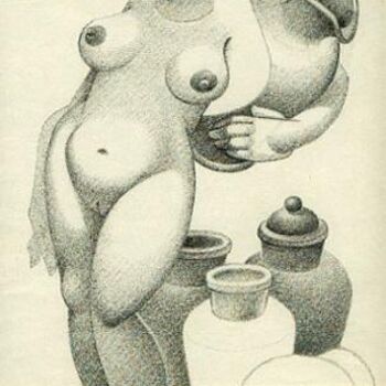 Drawing titled "Mulher com anfora" by Laerpe Motta, Original Artwork