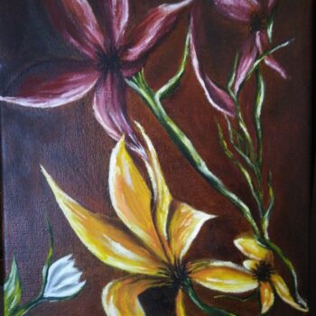 Картина под названием "Fleurs #artistsuppo…" - Laetitia Chambault, Подлинное произведение искусства, Масло