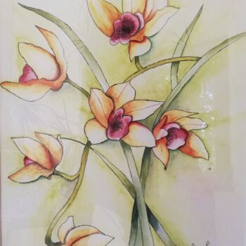 Painting titled "Orchidées #artistsu…" by Laetitia Chambault, Original Artwork, Watercolor