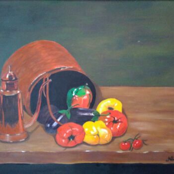 Peinture intitulée "Cuivres et légumes…" par Laetitia Chambault, Œuvre d'art originale, Huile