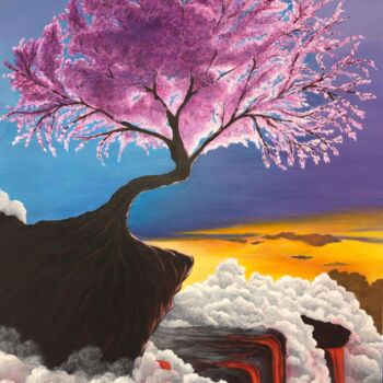 Картина под названием "L'arbre rose" - Laetitia Chambault, Подлинное произведение искусства, Акрил