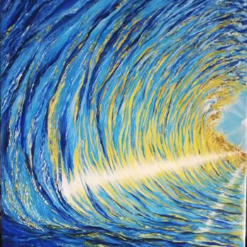 Painting titled "Dans la vague" by Laetitia Chambault, Original Artwork, Oil