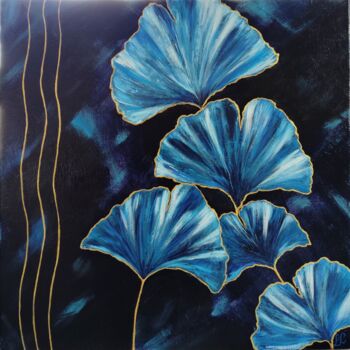 Painting titled "Blue ginkgo" by Laetitia Chambault, Original Artwork, Acrylic