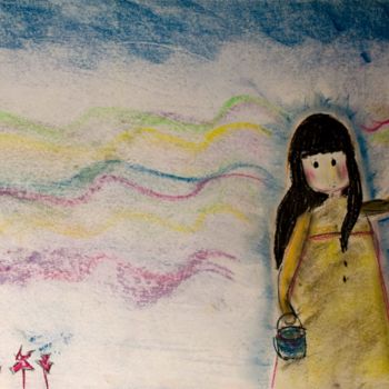 Drawing titled "Colore le monde" by Tilaë, Original Artwork, Pastel