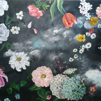 Painting titled "Jardin de nuit" by Laetitia Labadie, Original Artwork, Acrylic