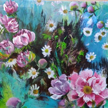 Painting titled "Au fond du jardin" by Laetitia Labadie, Original Artwork, Acrylic