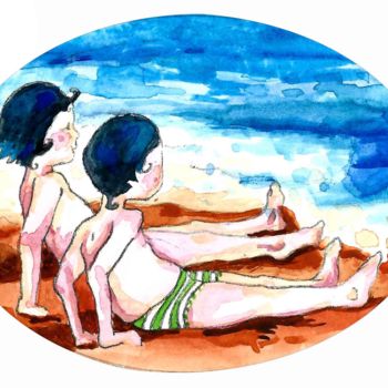 Картина под названием "à la plage" - Laetitia Rouffart, Подлинное произведение искусства, Акварель