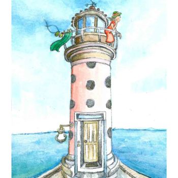 Peinture intitulée "le phare du bout du…" par Laetitia Rouffart, Œuvre d'art originale, Aquarelle