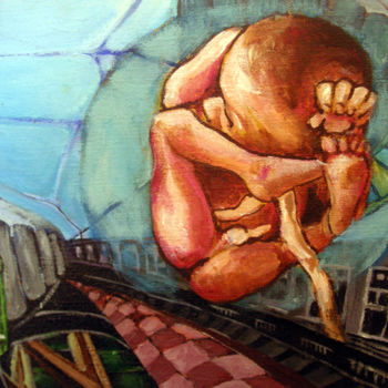 Peinture intitulée "foetus dans la ville" par Laetitia Rouffart, Œuvre d'art originale, Acrylique