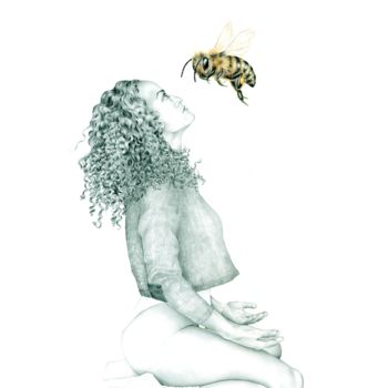 Disegno intitolato "L'abeille-et-la-bêt…" da Laetitia Bensmail, Opera d'arte originale, Matita