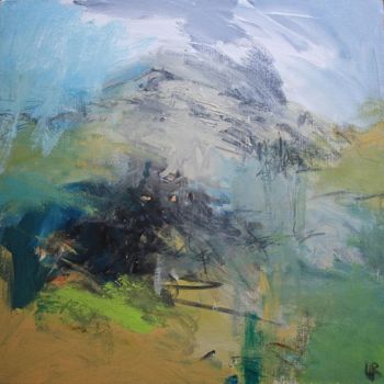 Painting titled "carré paysage monta…" by Laetitia Houlette Ruquier (Laetitia HR), Original Artwork, Acrylic Mounted on Wood…