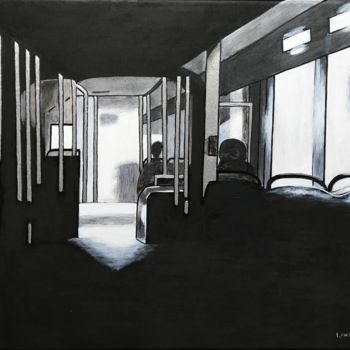 Painting titled "Le Bus" by Laetitia Infantino, Original Artwork, Acrylic Mounted on Wood Stretcher frame