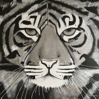 Painting titled "Tigre blanc" by Laetitia Infantino, Original Artwork, Acrylic Mounted on Wood Stretcher frame