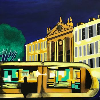Painting titled "Le Tramway" by Laetitia Infantino, Original Artwork, Acrylic Mounted on Wood Stretcher frame