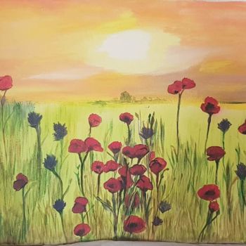 Painting titled "Les coquelicots (pl…" by Laetivart, Original Artwork, Acrylic Mounted on Wood Stretcher frame