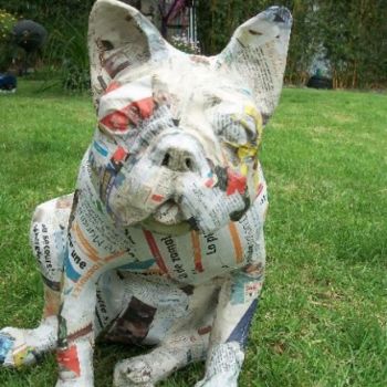 Sculpture titled "bull dog paper" by Francoise Laffanour, Original Artwork