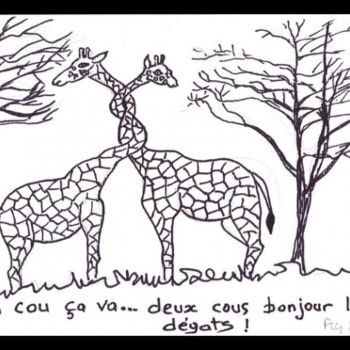 Dessin intitulée "girafes" par Lagell, Œuvre d'art originale, Autre