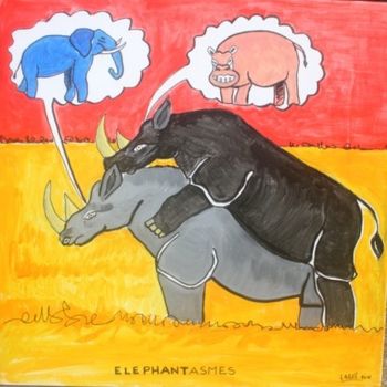 绘画 标题为“elephantasmes” 由Lagell, 原创艺术品, 油