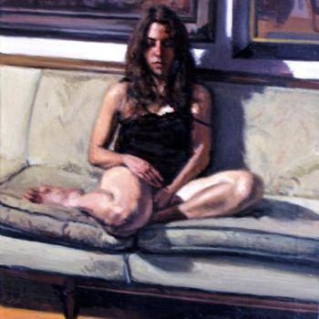 Pittura intitolato "Simona sul divano" da Antonio Laglia, Opera d'arte originale