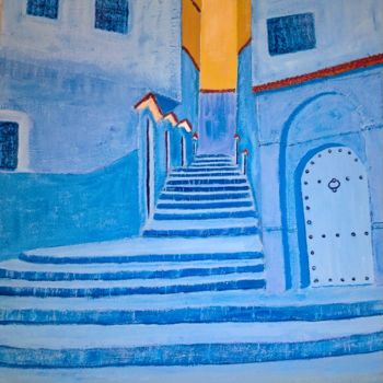 Painting titled "Rue de chaouen" by Lahcen Barny, Original Artwork, Acrylic
