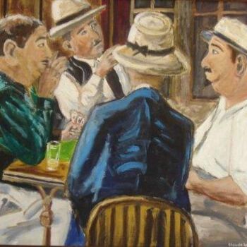 Painting titled "la partie de cartes" by Claude Laherrere, Original Artwork