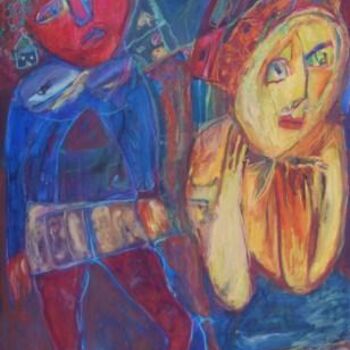 Pittura intitolato "avec la femme porte…" da Lajameux, Opera d'arte originale