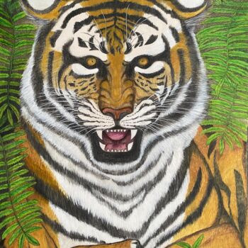 Dessin intitulée "Saming tiger" par Lake Phuying, Œuvre d'art originale, Encre