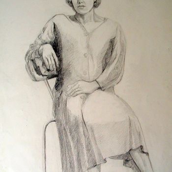 Disegno intitolato "Femme assise" da Lakmos, Opera d'arte originale, Matita
