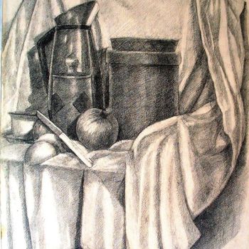 Drawing titled "Nature morte" by Lakmos, Original Artwork, Pencil