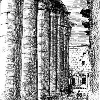 Dessin intitulée "colonnes-egyptienne…" par Lakmos, Œuvre d'art originale, Encre