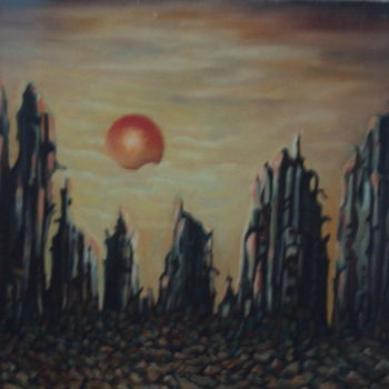 Painting titled "Ruine" by Omar Reggane, Original Artwork, Oil
