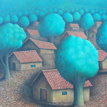 Painting titled "village abondone" by Omar Reggane, Original Artwork, Oil