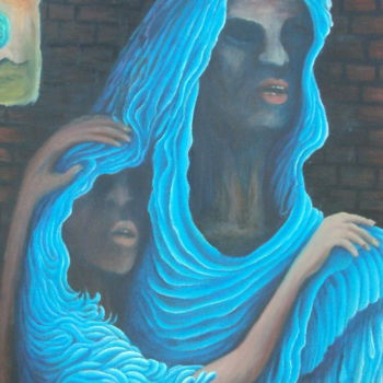 Painting titled "le bleu d horeur" by Omar Reggane, Original Artwork, Oil