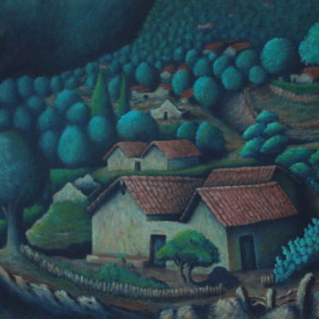 Painting titled "mon village" by Omar Reggane, Original Artwork, Oil