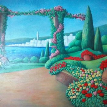 Painting titled "jardin d alger" by Omar Reggane, Original Artwork, Oil