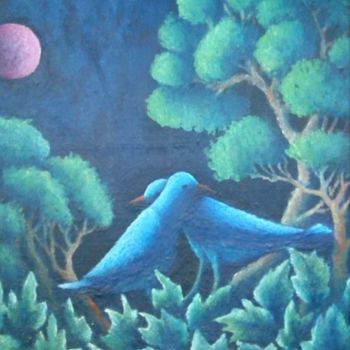 Pintura intitulada "lune rose" por Omar Reggane, Obras de arte originais, Óleo