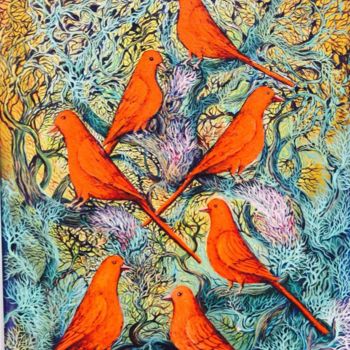 Malarstwo zatytułowany „les oiseaux” autorstwa Omar Reggane, Oryginalna praca, Olej