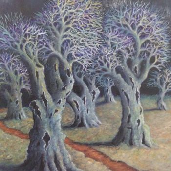 Painting titled "les arbres blessés…" by Omar Reggane, Original Artwork