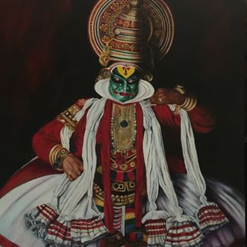 Schilderij getiteld "Kathakali" door Lakshmi Raj, Origineel Kunstwerk, Acryl